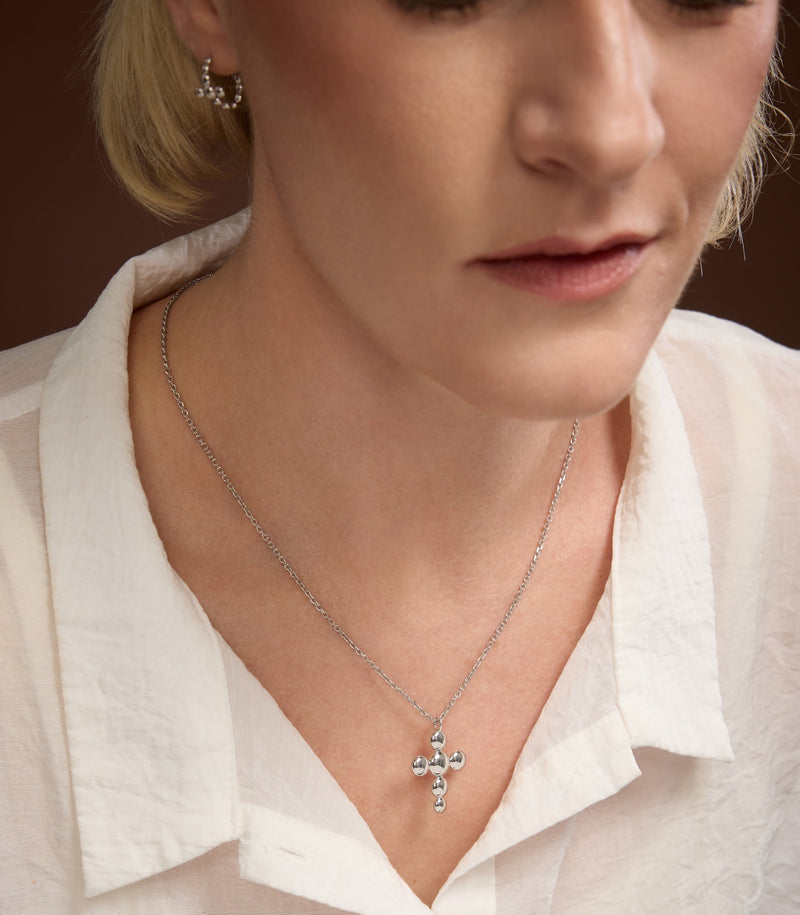 Cross Pendant - Circle of Blessings - Sterling Silver - Large