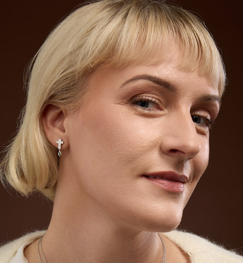 Cross Earring Studs in Sterling Silver with Birthstones | Jesus Wept