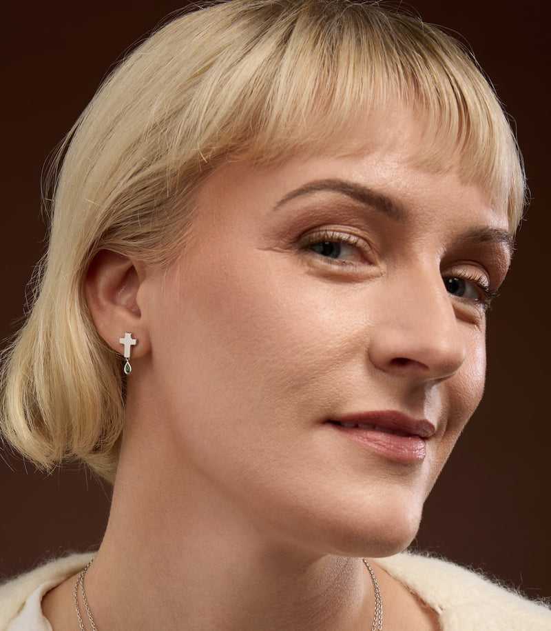 Cross Earring Studs in Sterling Silver with Birthstones | Jesus Wept