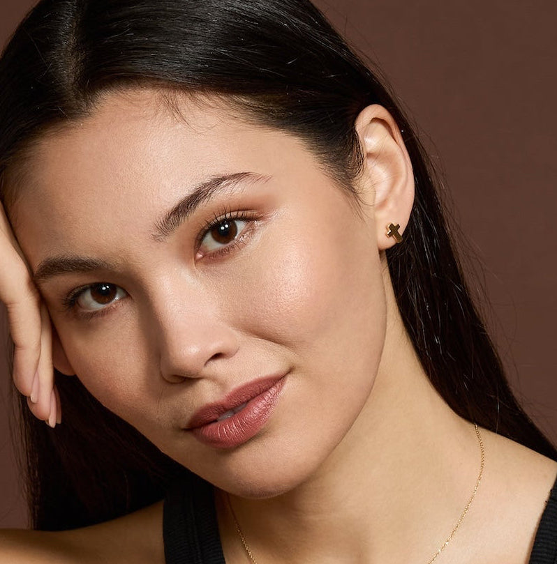 Simple Stud Cross Earrings in 18K Gold | Jesus Wept