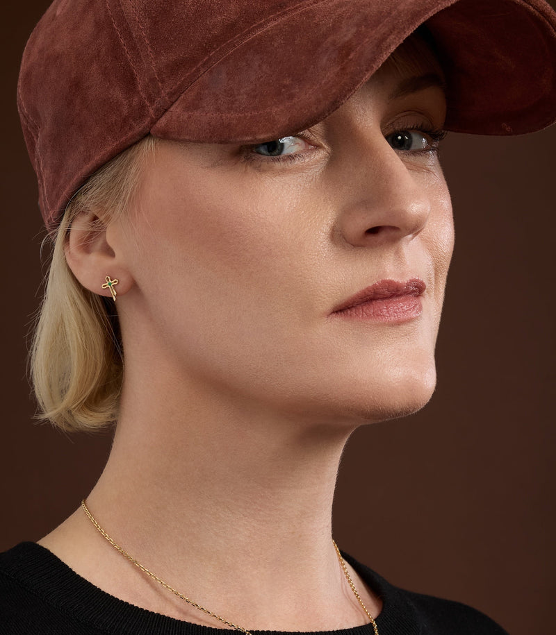 Stud Cross Earrings in 18K Gold with Emeralds | Tear Drops