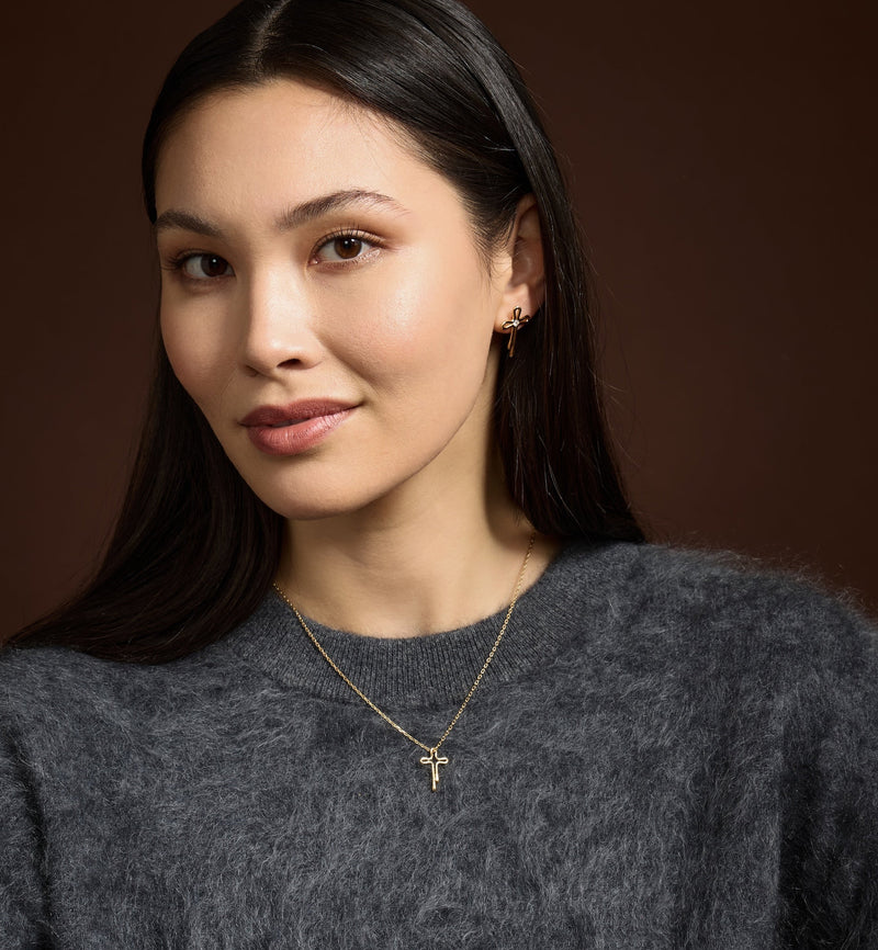 Cross Pendant - Tear Drops - Gold